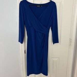 Lauren Ralph Lauren Classy, Elegant Front Wrapped Detail, Flattering Blue Dress